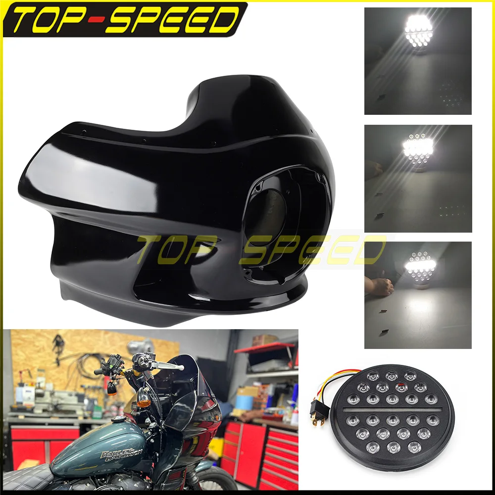 

12V LED Headlight Upper Windshield Fairing Cover Glass For Harley Dyna FXDB FXDL FXDWG FXDWGI FXDC FXDCI FXDI FXDI35 2006-2017