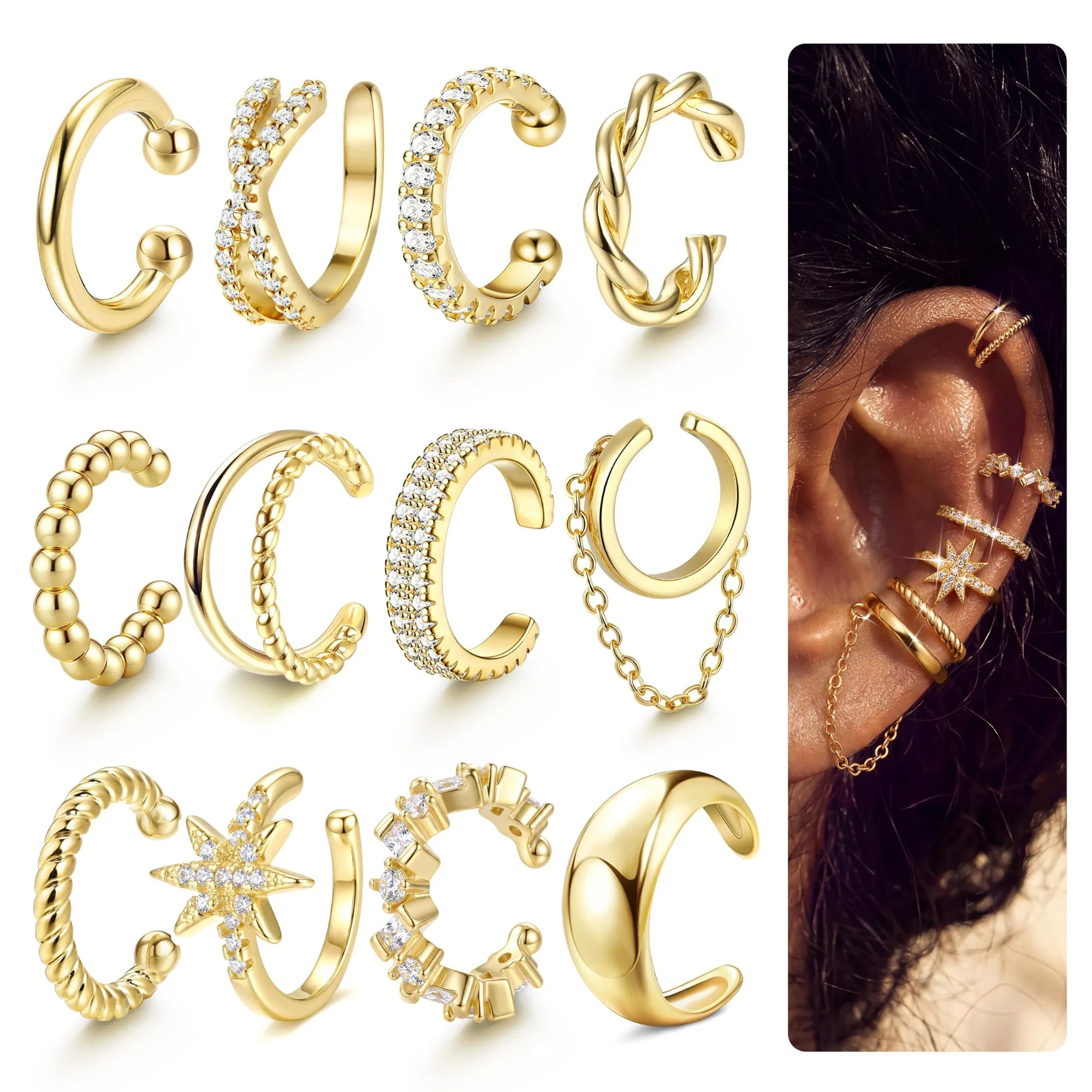 Bobisty 1Pc Fashion Ear Cuff No Piercing for Women Adjustable Clip Earrings Trendy Clip On Earrings Helix for Women Jewellery