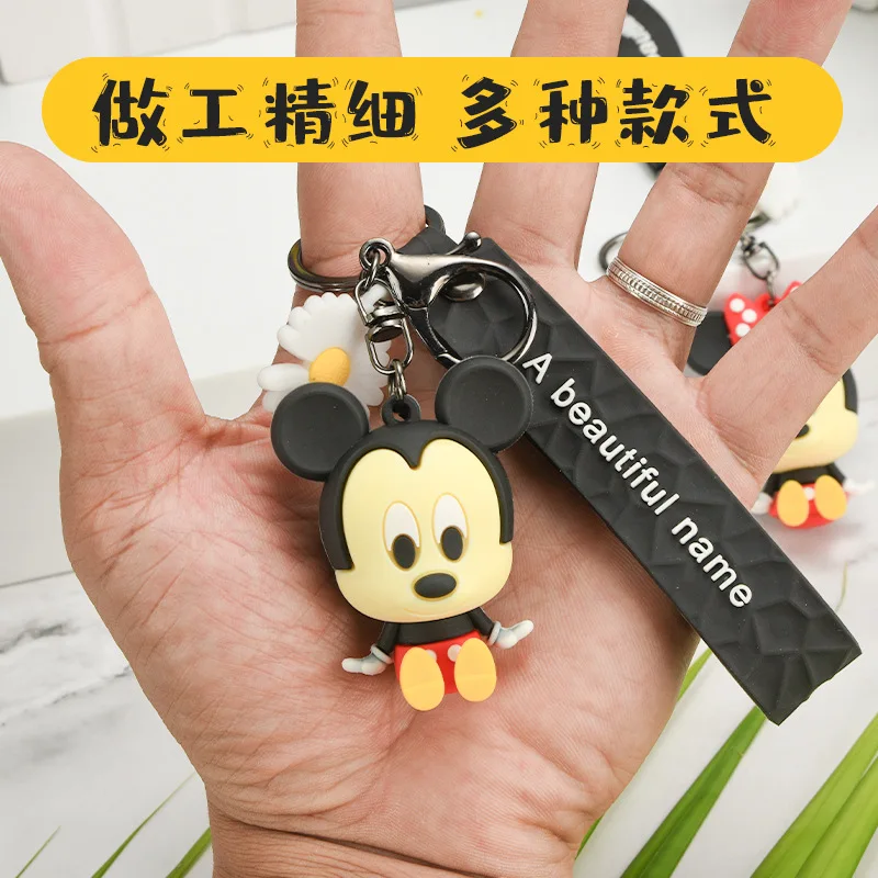 Disney Mickey Minnie Mouse Keychain Cute Cartoon Keyring Silicone Doll Charms Backpack Decoration Pendant Kids Birthday Gifts