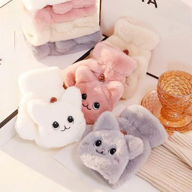 

Теплые перчатки-варежки Ruru с флисовой подкладкой, пушистые, для пар, термо, с откидным верхом, корейские, женские