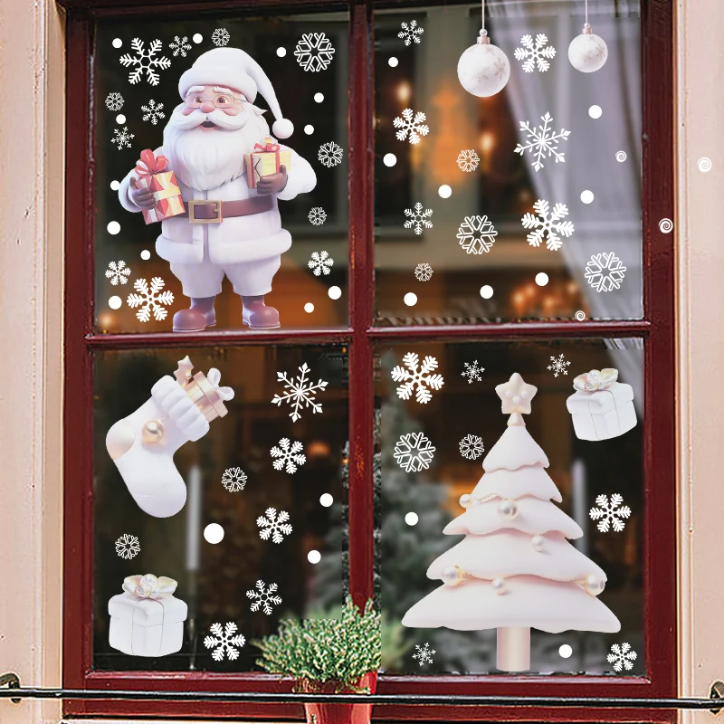 4pcs Christmas Window Stickers Santa Claus Snowflake Snowman Glass Stickers Decal Merry Christmas Home Decor 2024 New Year Gifts