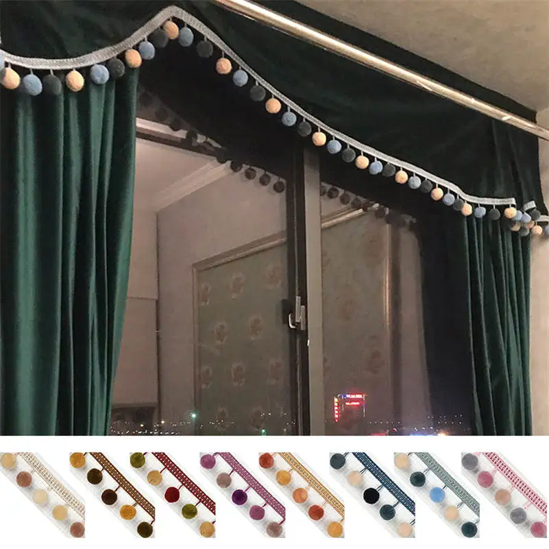 1M Large Pom Pom Bobble Trim Fringe Curtain Sewing Tassel Balls Trimming Pompoms Upholstery  Furniture Decor