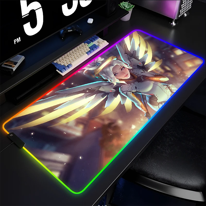 Mouse Pad Anime Gamer Gaming Accessories Varmilo Keyboard Pad LED PC Computer Overwatch Mercy Desk Mat Cute Carpet RGB Mousepad