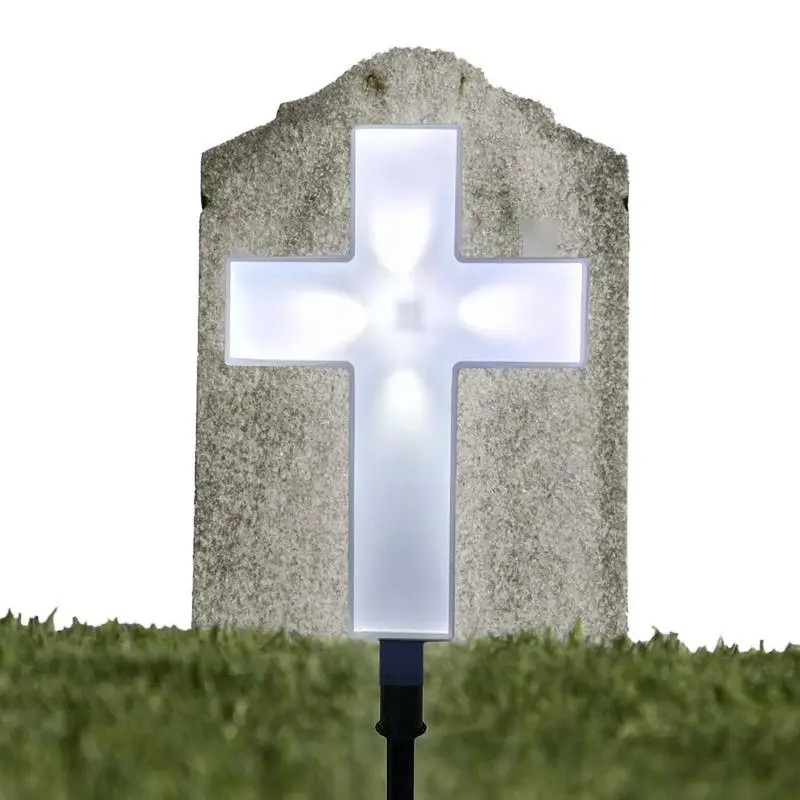 Solar Crosses Garden Stake Outdoor Lights LED Waterproof Crosses Lamp For Cemetery Auto On Off Halloween Party Lighting Decors