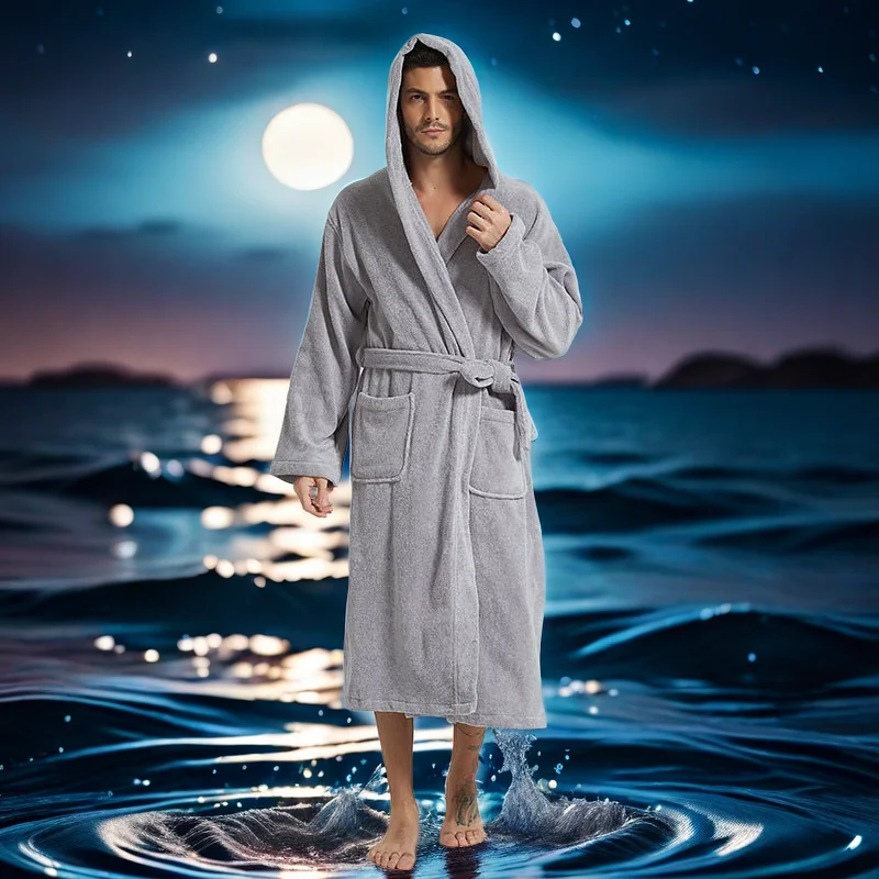 Unisex Bath Robe for Women, 100% Cotton Bathrobe, Terry Dressing Gown, Ladies Kimono, Spring, Autumn, Absorb Water, Female, 2024