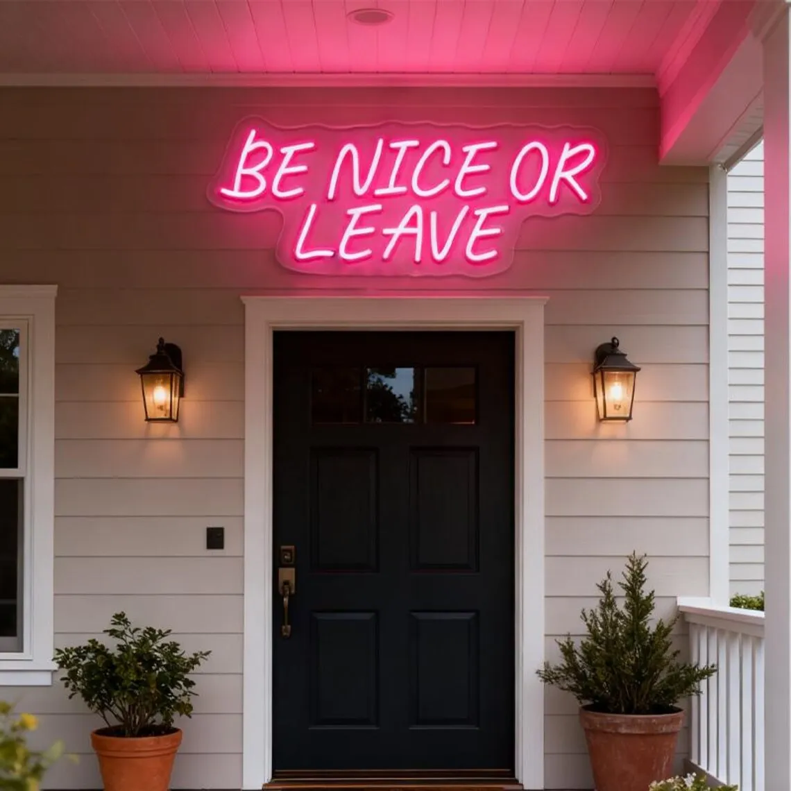 Be Nice Or Leave Neon Sign, Minimalist Motivational Led Sign Decor, Trendy Wall Decor, Gallery Wall Art, Front Door Fun Sign