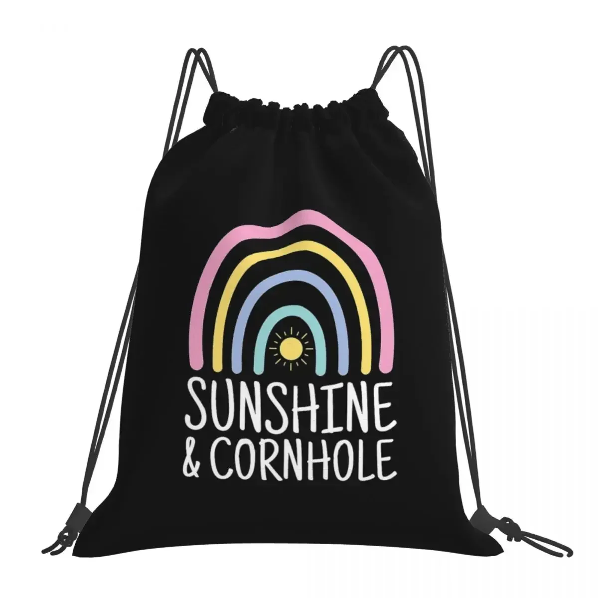 Sunshine And Cornhole Backpacks Portable Drawstring Bags Drawstring Bundle Pocket Storage Bag BookBag For Man Woman Students