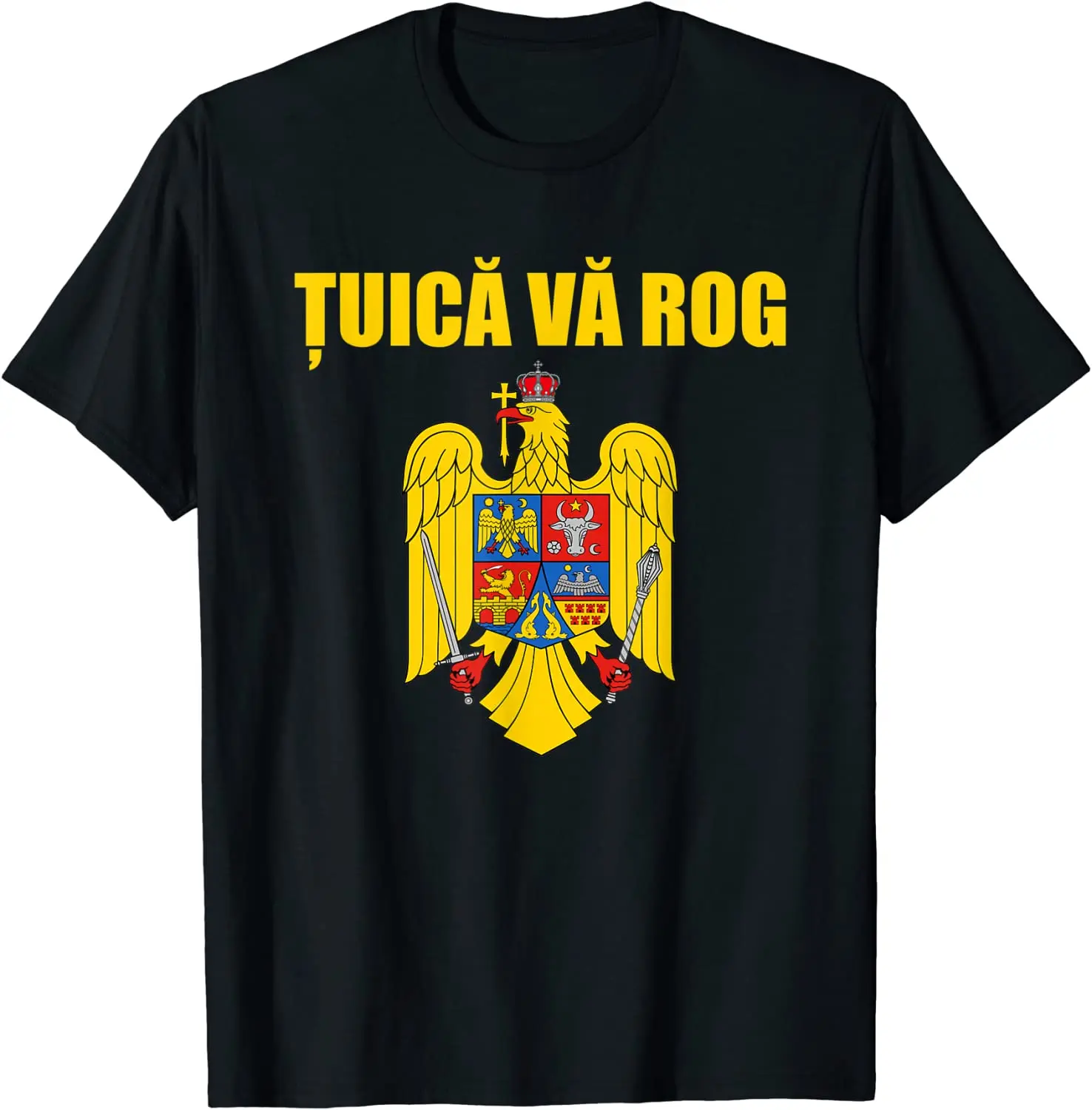 Tuica Va Rog Romanian Souvenir Coat of Arms of Romania Men T-Shirt Short Sleeve Casual Cotton O-Neck Summer Shirt