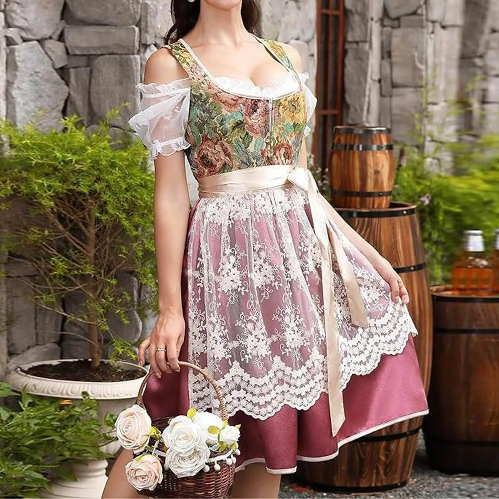 옥토버 페스트 Dirndl 원피스 할로윈 코스프레 카니발 파티 드레스, 숙녀 바바바리아 옥토버 페스트 코스튬 맥주 파티 원피스