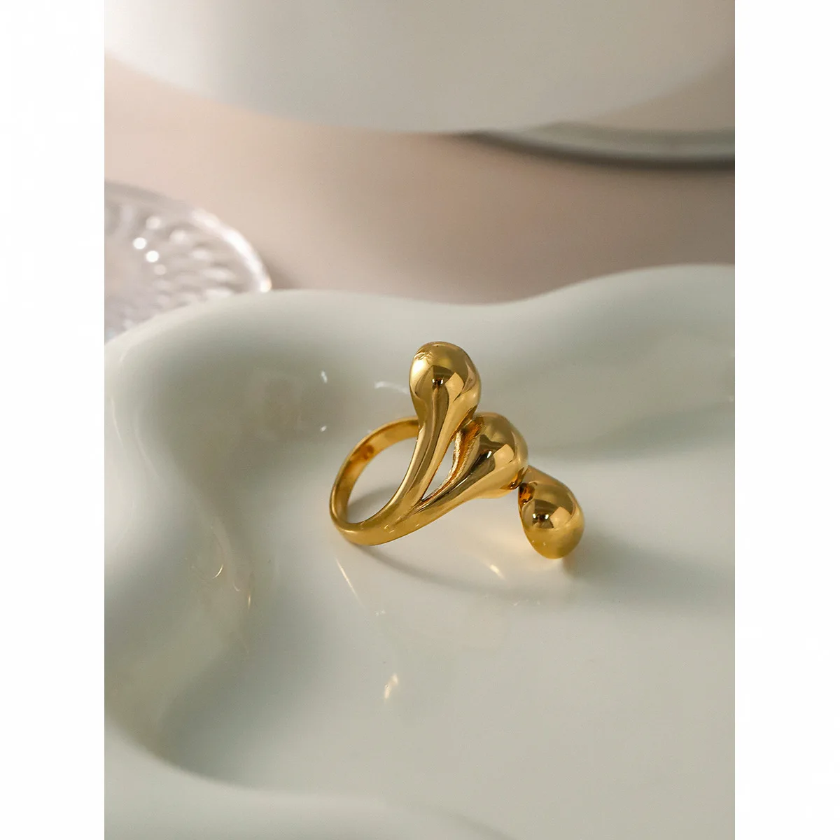 Stainless Steel PVD 18K Gold Plated Tarnish Waterproof Three Ball  Rings For Woman Jewelry Wholesale Trendy