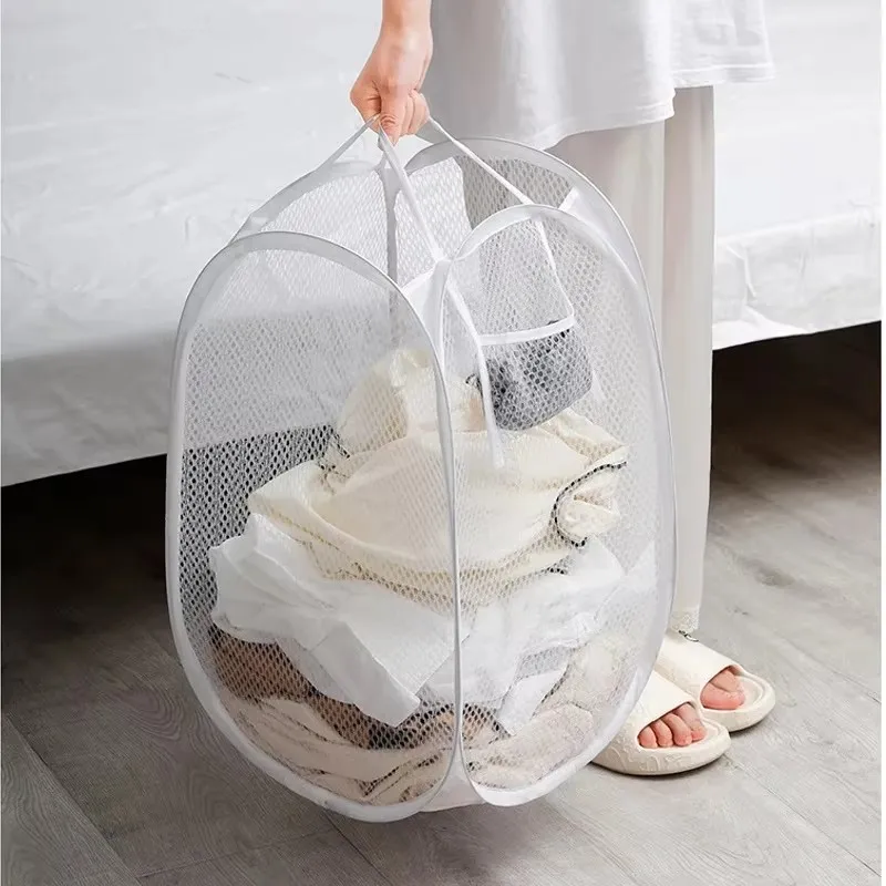 Folding Dirty Laundry Sorting Basket Washing Frame Bathroom Cloth Mesh Storage Bag Frame Bucket Laundry Organizers Storage Pouch