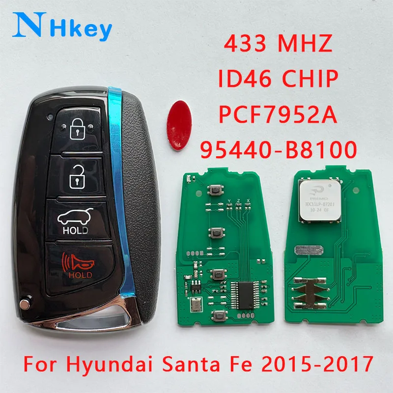 

Ключ NH FCC ID: SY5DMFNA433 95440-B8100 ID46 Чип 433 МГц Умный дистанционный брелок для Hyundai Santa Fe 2015 2016 2017 4 кнопки