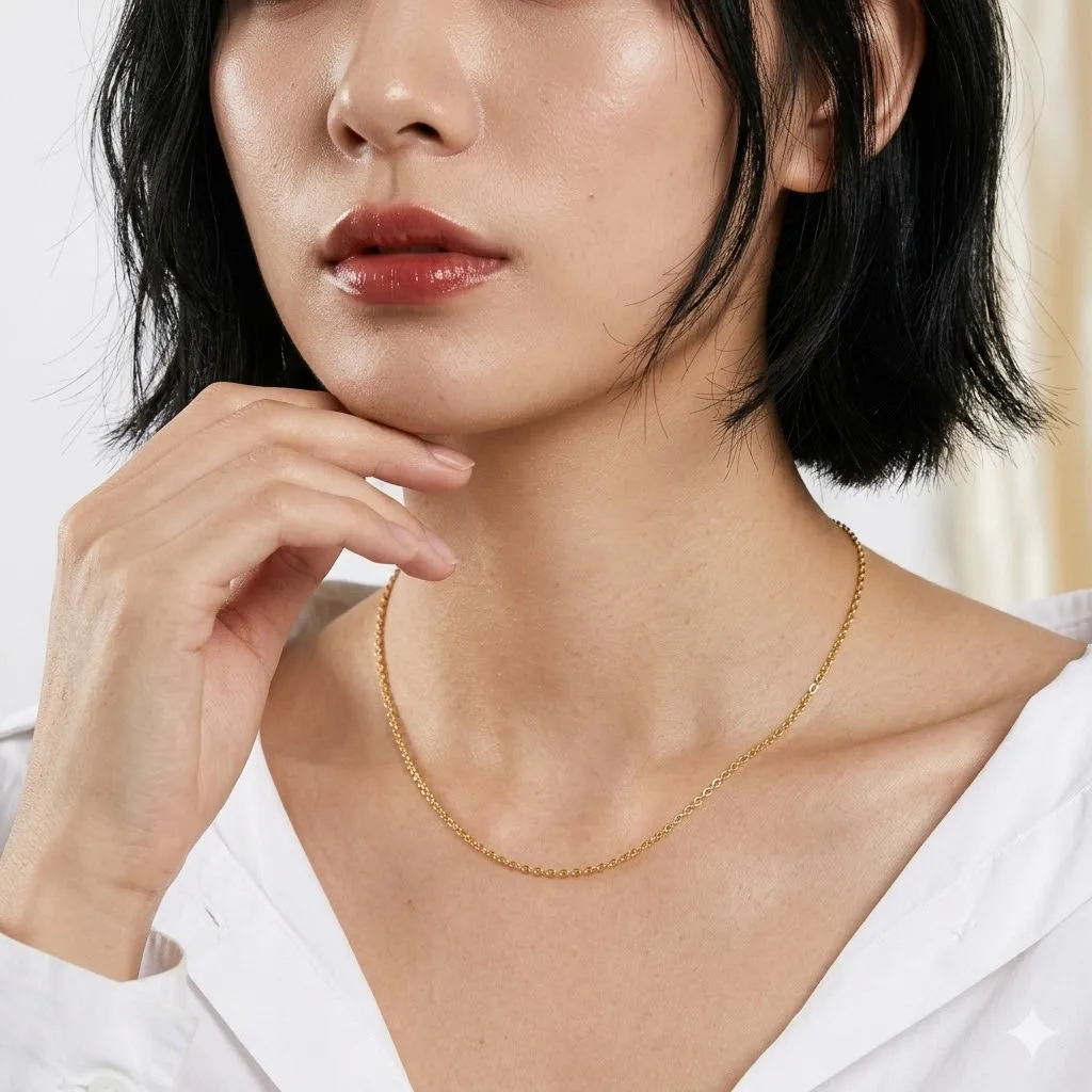 Minimalist 18K Gold Plated 42cm Thin Chain Necklace for Women Delicate Small Link Necklace Layering Jewelry Elegant Basic Gift