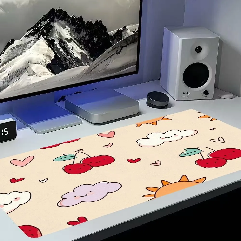 Grand tapis de table au style mignon, avec fond beige doux et éléments de dessins animés amusants, organiseurs de bureau et plateaux, tapis de souris
