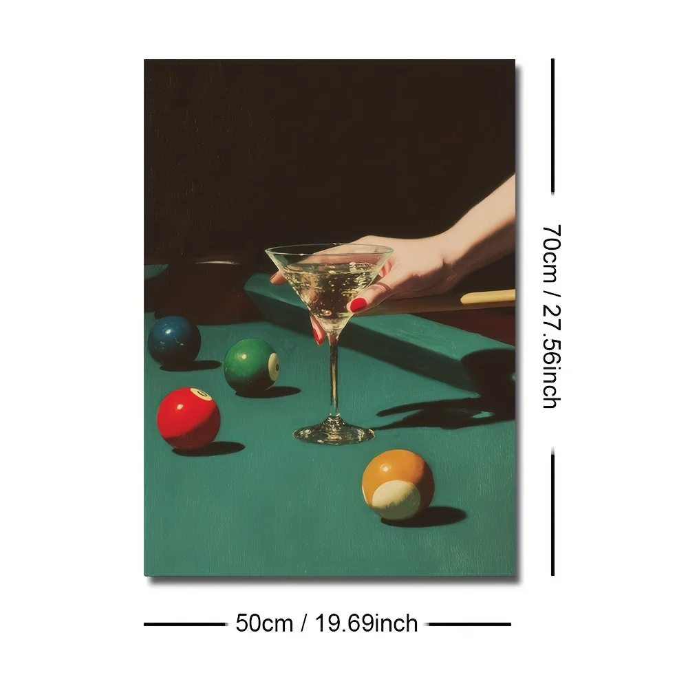 1pc Vintage Billiards Cocktail Poster, Frameless Minimalist Trendy Lucky 8 Ball Canvas Prints for Bar Cart and Living Room Decor view 5