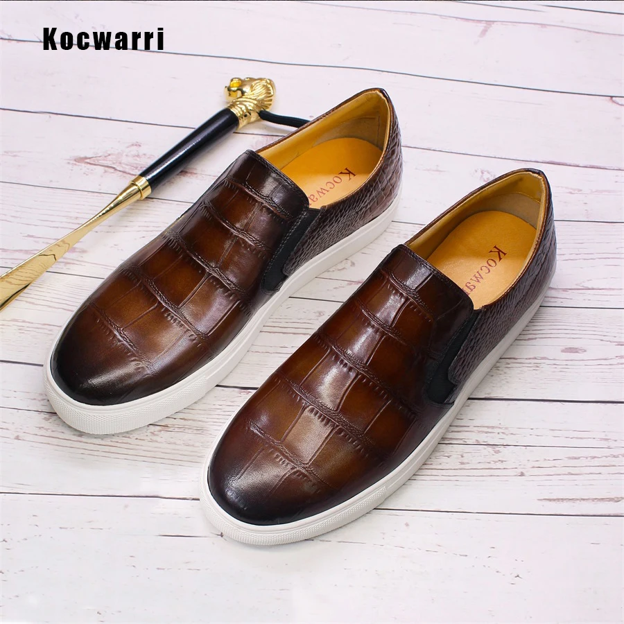 Men\'s genuine leather shoes casual comfortable handmade shoes mesh pattern non-slip slip-on loafers dating party flat men shoes