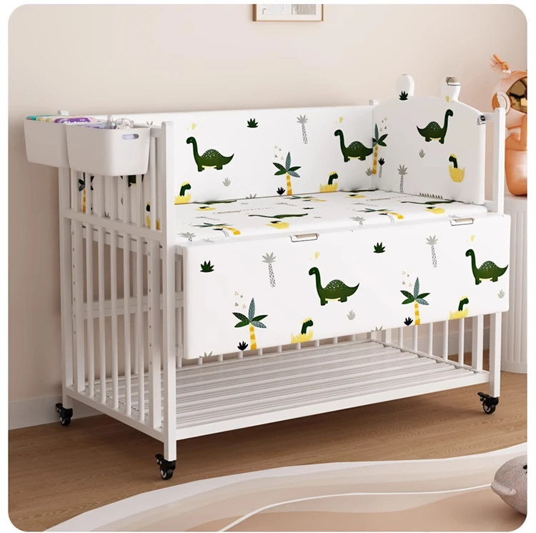 

Adjustable Multifunctional Newborn Baby Bed Ergonomic Iron Crib with Storage Portable Formaldehyde-Free Metal Splicing Bed