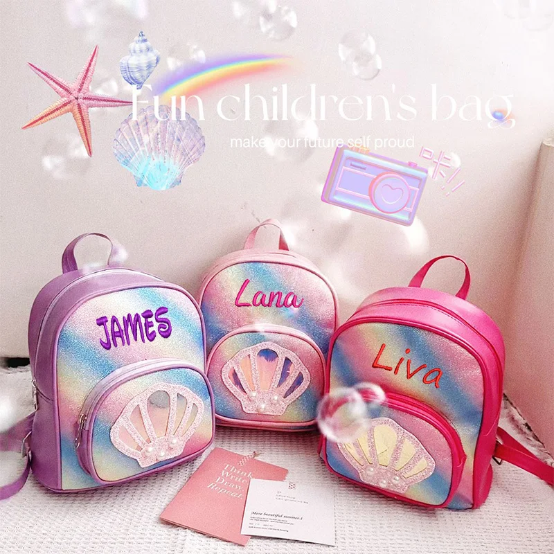 Mochila PU Shell personalizada para meninas, escola do jardim de infância, desenhos animados bonitos, presente infantil, tendência