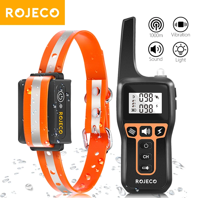 ROJECO 1000m Collare Elettrico di Addestramento Del Cane Telecomando Impermeabile Ricaricabile Pet Dog Bark Stop Shock Collare Shock Elettrico