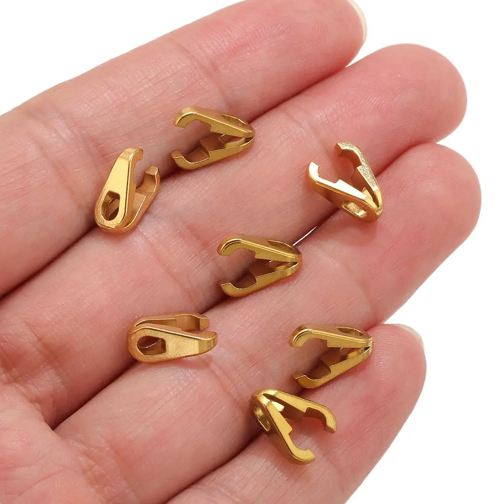 10pcs 18k Gold Plated Stainless Steel Pendant Pinch Bail Clips Melon Seeds Charm Clasps Connector DIY Clasps Jewelry Findings