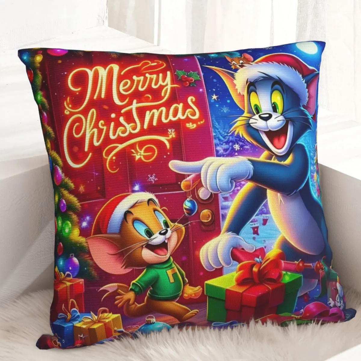 Christmas Pillow Cover Tom And Jerry Around  Cushion Cover Morden Pillow Case For Sofa Bedroom Home Decor Pillowcases