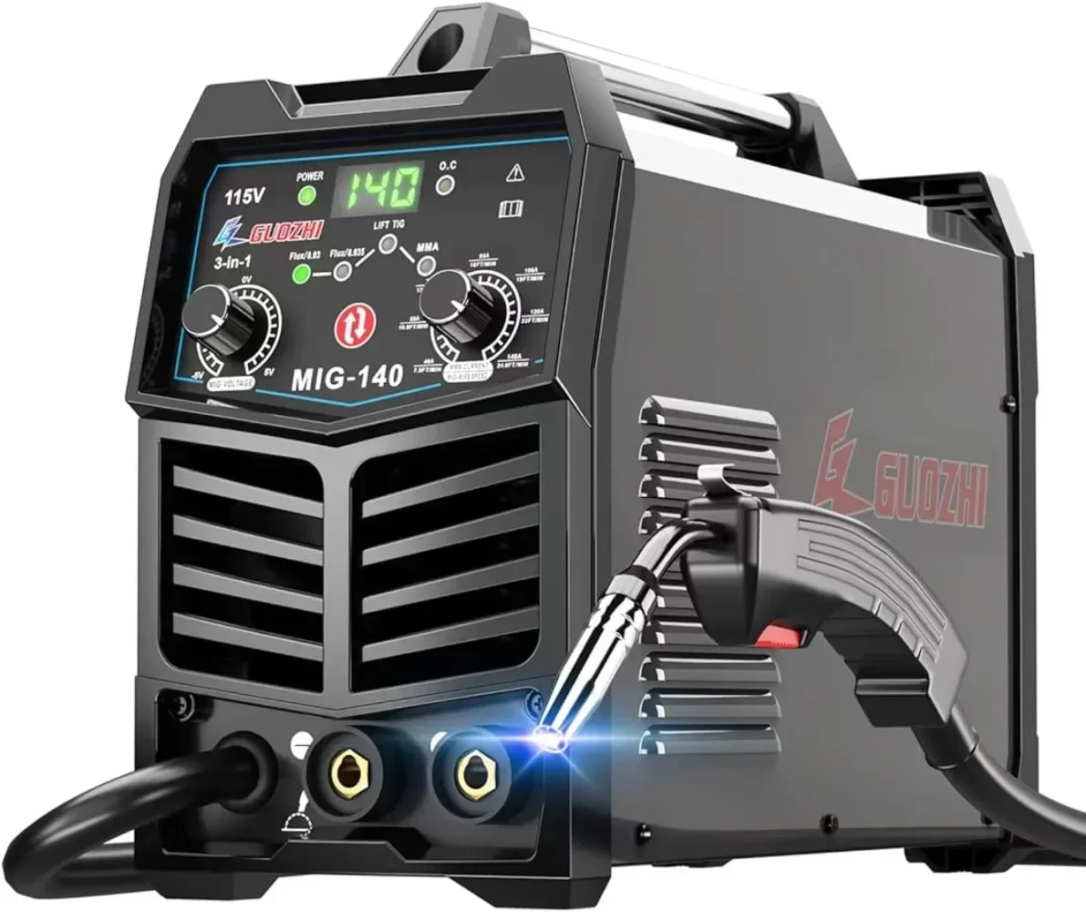 For 140Amp MIG Welder, 110V Flux Core MIG/Stick/Lift TIG 3 in 1 MultiProcess Welding Machine with Synergy, IGBT Inverter