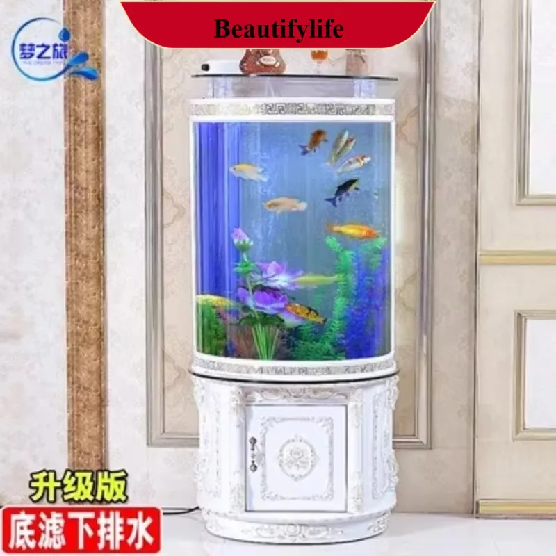 European-Style Semi-Cylindrical Glass Fish Tank Change-Free Aquarium Ecological Bottom Filter Cabinet Living Room Lazy  H