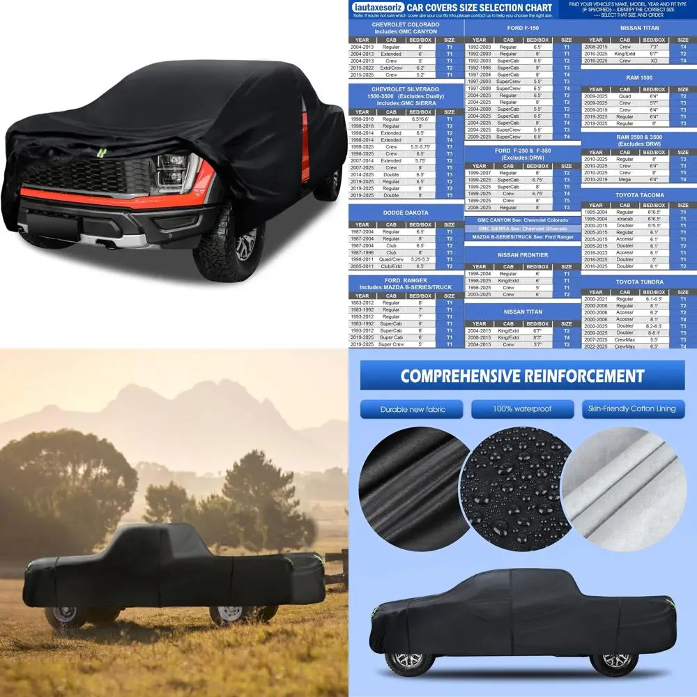 

All-Weather Waterproof Truck Cover for Ford F150, Chevy Silverado, GMC Sierra, Ram 1500, 6-Layer Protection, Fits Trucks Up to 2