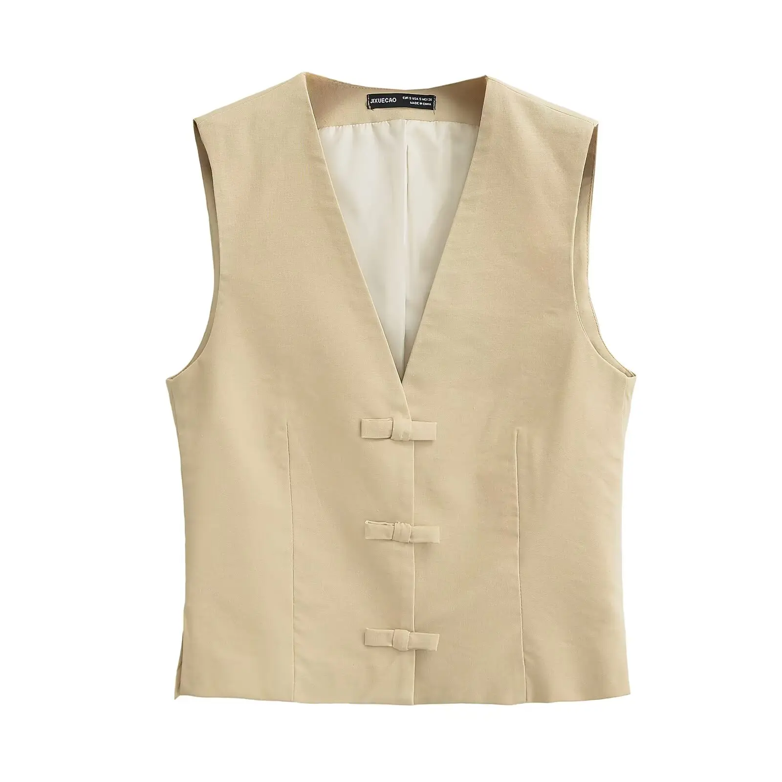 Faionable  Knot Decorated Mixed Fabric Women's Vest JNLEAOG Spring New Sle Slim Fit ort Outerwear Jaet