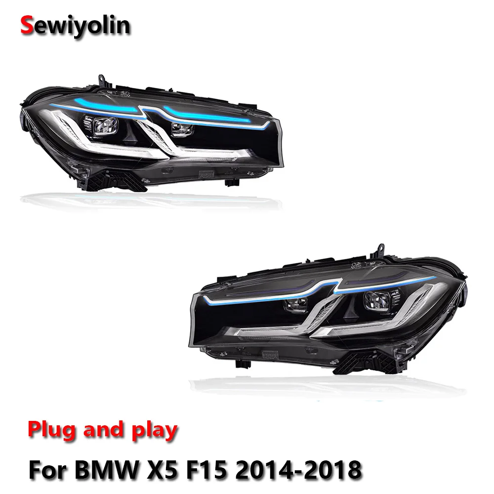 

Фары головного света для BMW X5 F15 2014-2018, автоматическая противотуманная фара DRL, тормозной сигнал поворота, Plug and Play