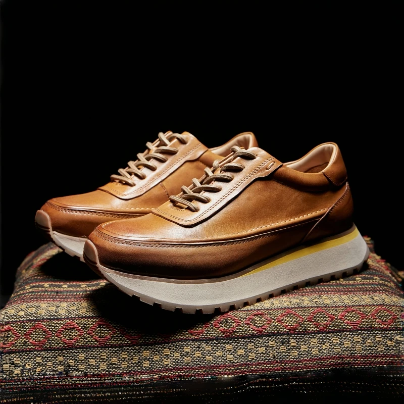 

Винтажная рабочая обувь ручной работы из коровьей кожи, модная легкая мужская повседневная обувь на толстой подошве, уличные походные кроссовки