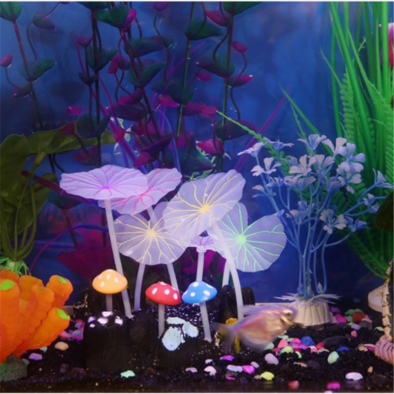 Aquariums Accessories Artificial Coral Reef Glowing Lotus Leaf Mushroom Luminous Stones Fish Tank Decoration With Sucker