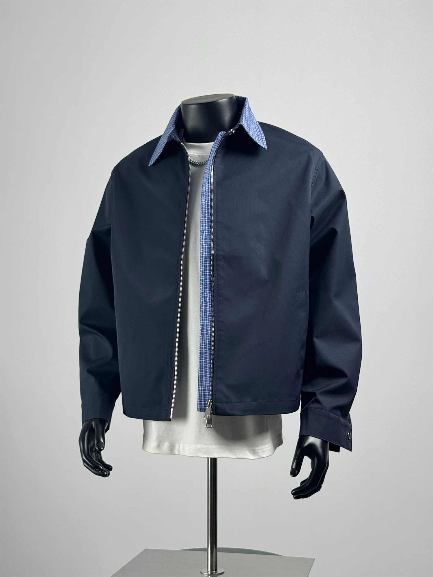 

Американская повседневная рабочая одежда с клетчатым воротником, мужская куртка свободного покроя, универсальный топ, искусственная двухсекционная мужская верхняя одежда