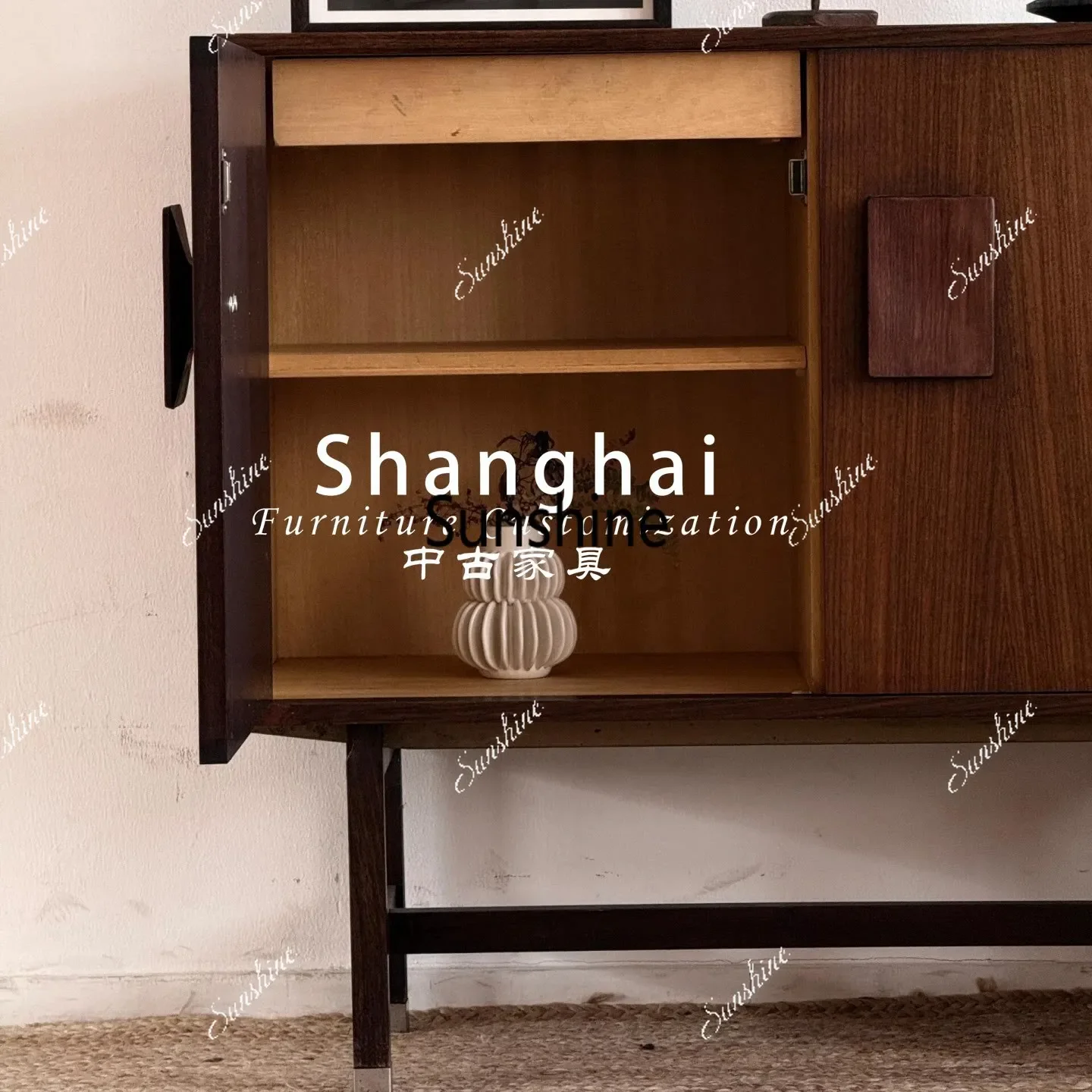 

Medieval solid wood dining side cabinet Modern simple living room Home storage cabinet