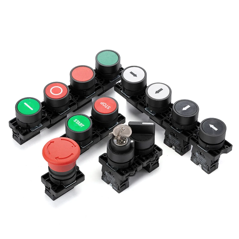 XB2 1NC / NO chwilowy przycisk samoresetujący 22 mm przycisk start stop, płaski przycisk przełącznika dotykowego z symbolem strzałki rozrusznik mocy