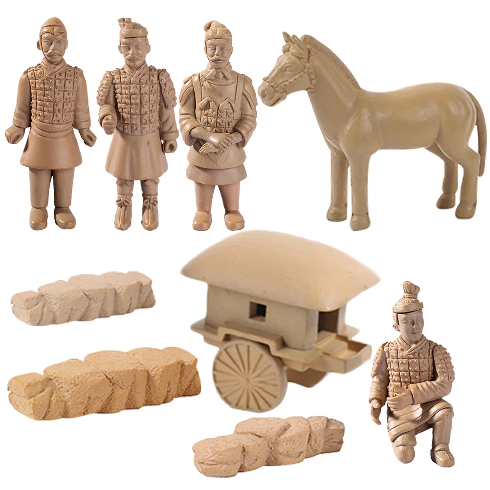 1 Set Terracotta Warriors Set Desktop Decorative Mini Warriors Horse Model terracotta warriors figurine