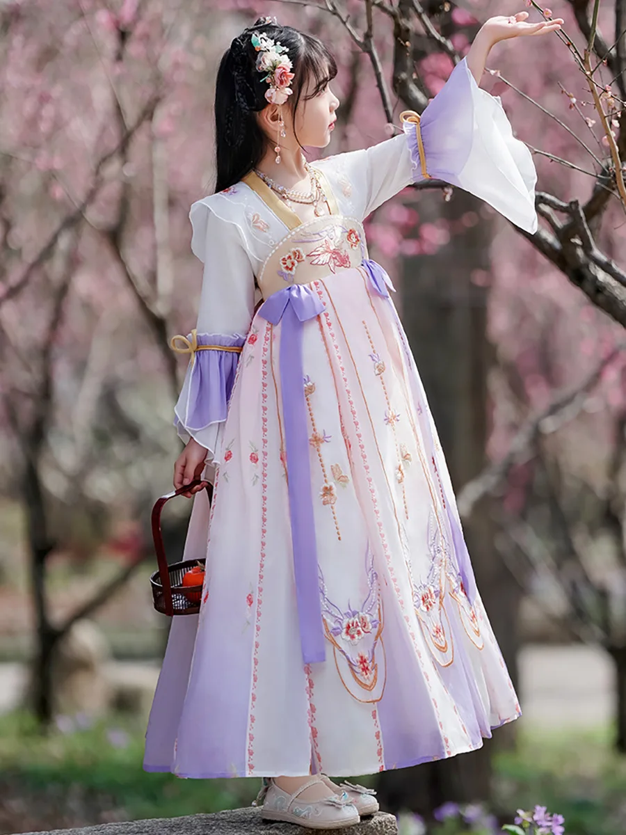 Dziewczyna Hanfu Vinatge chińska tradycja sukienka letnia nowa kostium taneczny wróżka dzieci starożytne ubrania Chinoiserie Cosplay