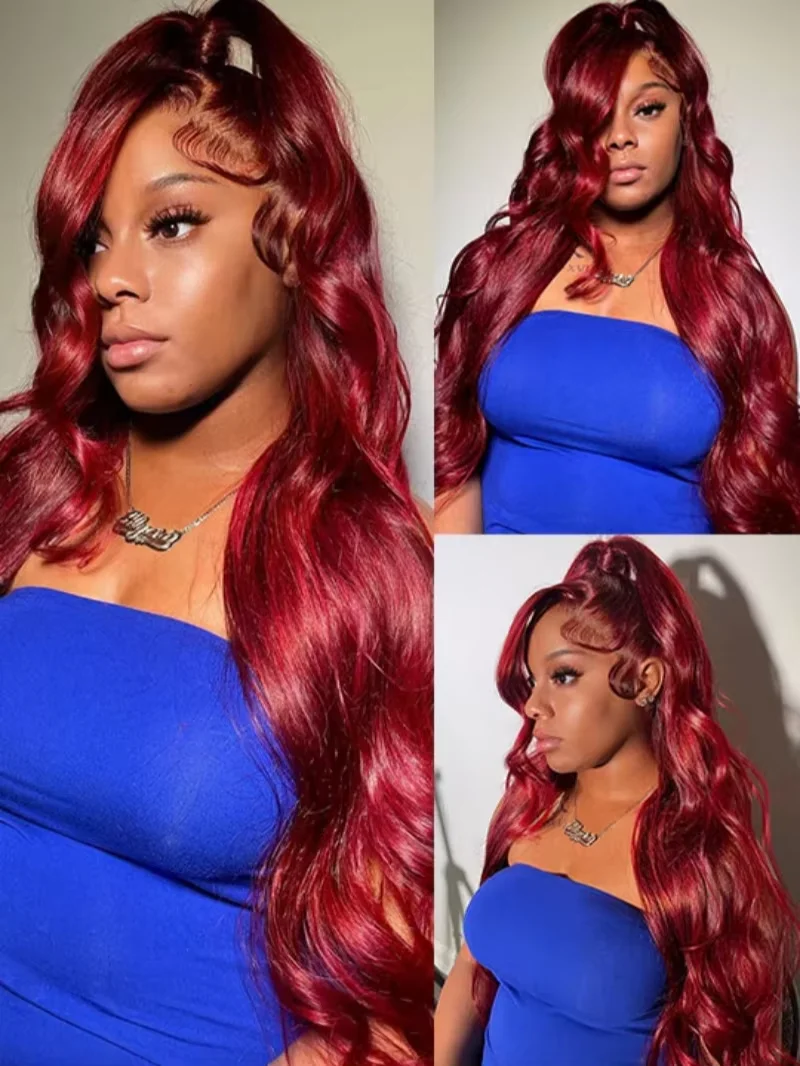 13x4 Body Wave 99J Burgundy 250 Density Lace Front Wig For Women Red Wine Color 30 Inch Peruvian HD Lace Frontal Human Hair Wigs image 6
