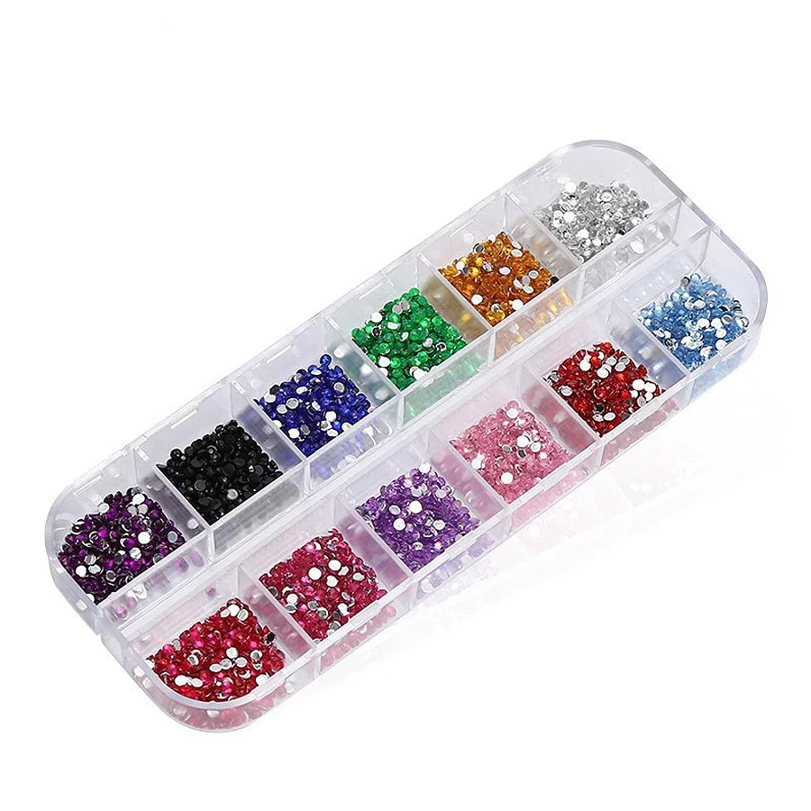 Cristalli per unghie con strass rotondi colorati da 3000 pezzi da 1,5 mm con custodia per decorazioni per nail art fai da te