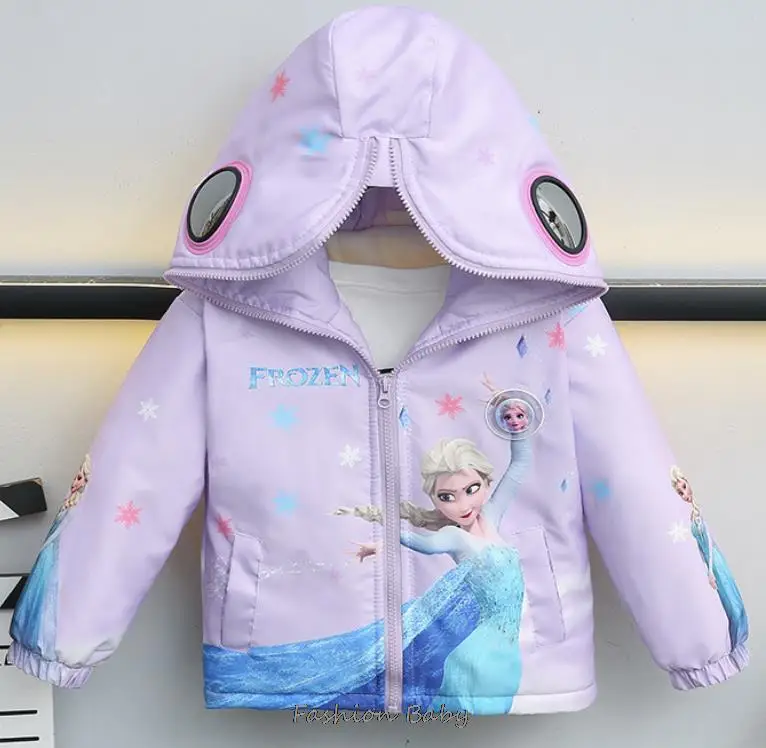 European And American Girls\' Frozen Elsa Cute Coat Autumn Winter Cotton Hooded Cardigan Sweatshirt Girl Plush Coat Birthday Gift