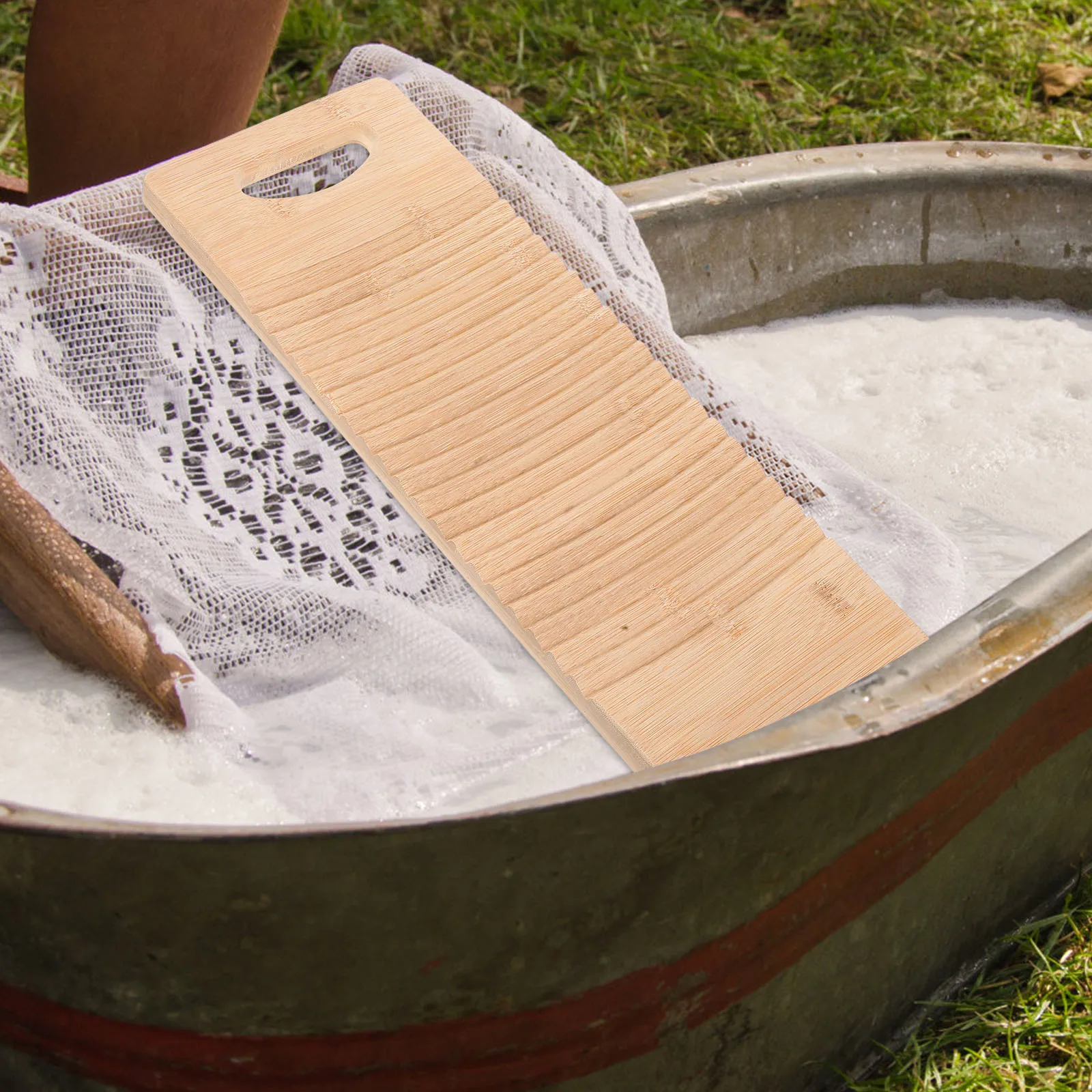 

Bamboo Washing Board For Laundry Heavy Duty Wooden Scrub Board Portable Hand Wash Tool Home Outdoor Camping Clothes