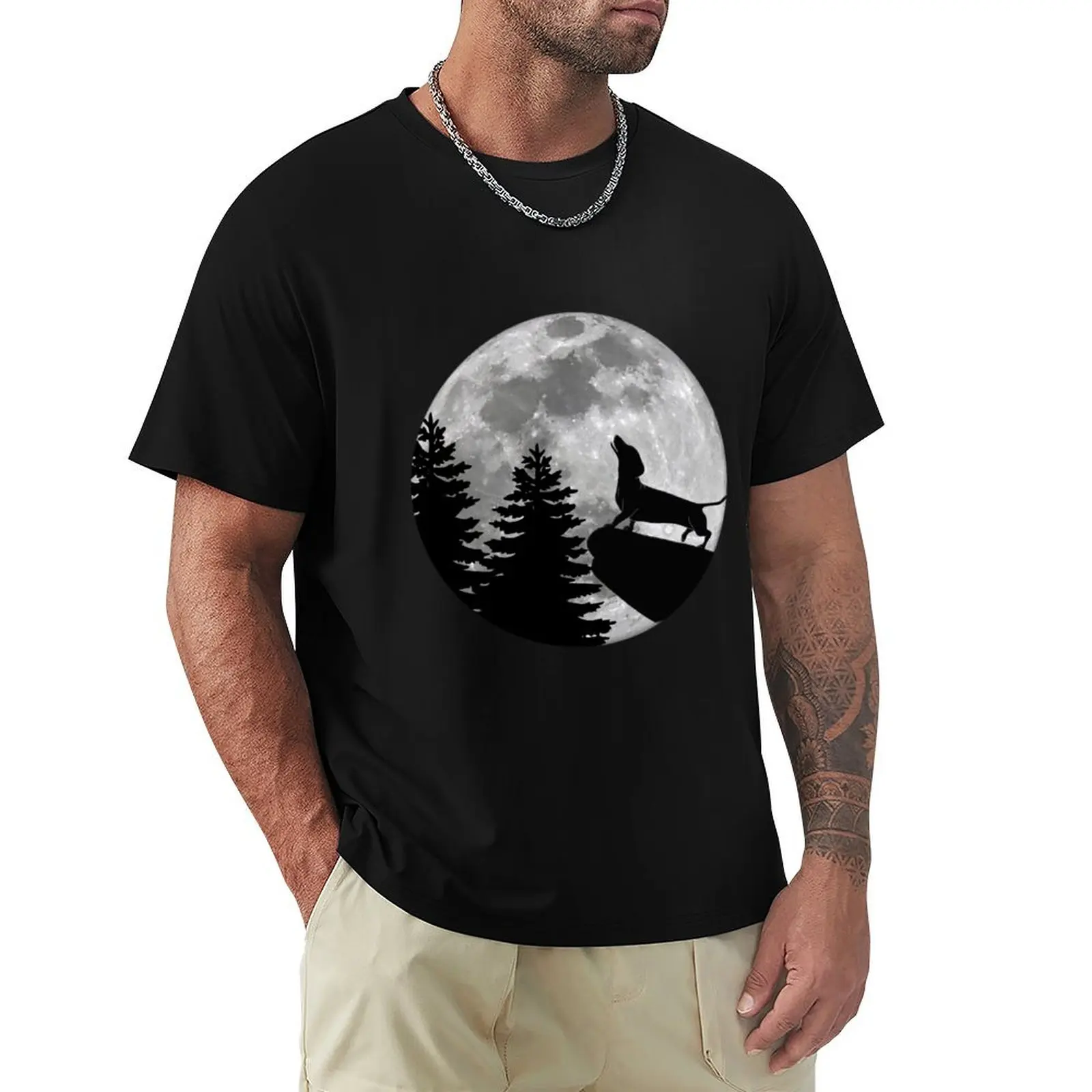 

Dachshund howling in the moonlight T-Shirt blacks luxury t-shirt custom shirt fitted t shirts for men
