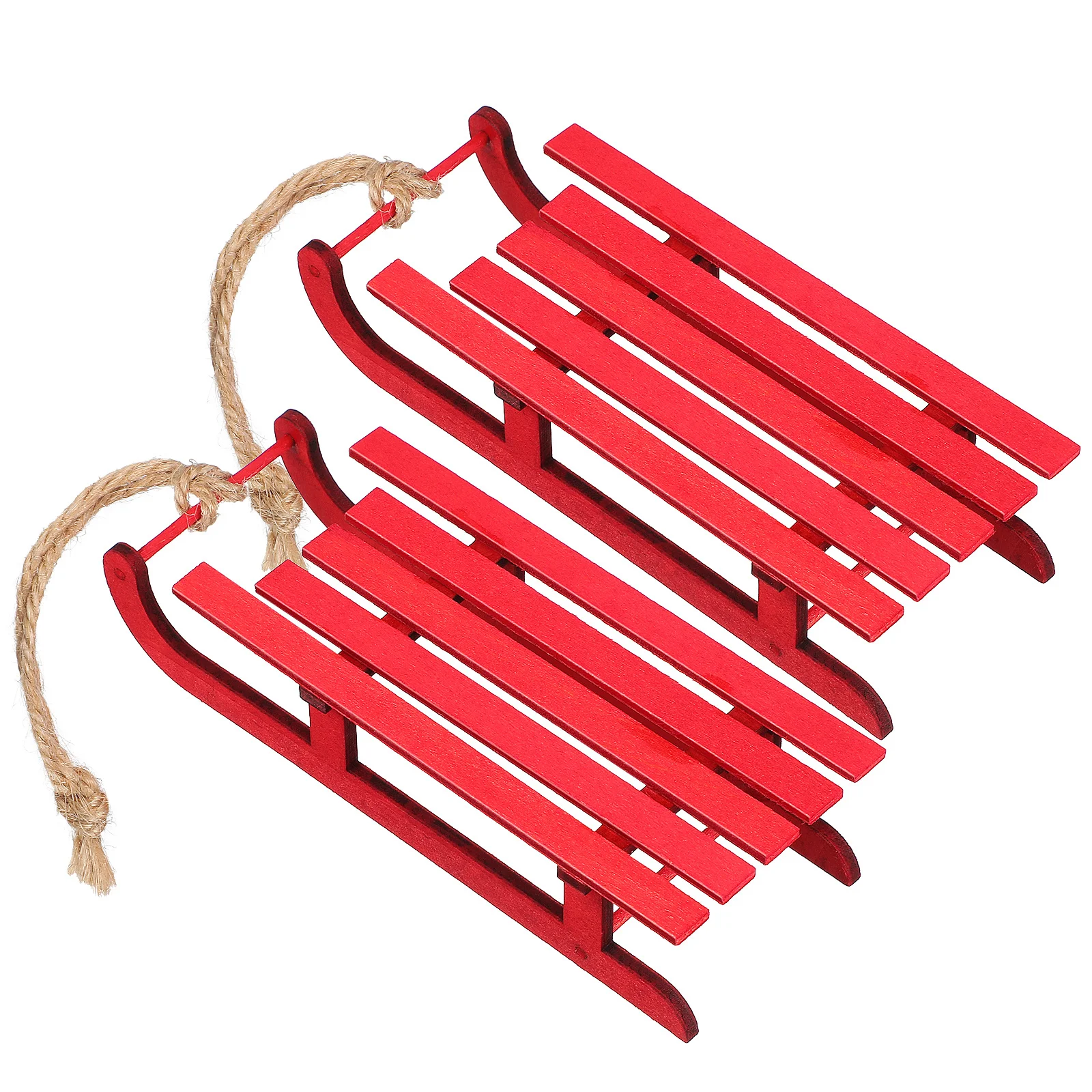 

2 Pcs Vintage Decor Christmas Decorations Sled Tabletop Wooden Desktop Ornament