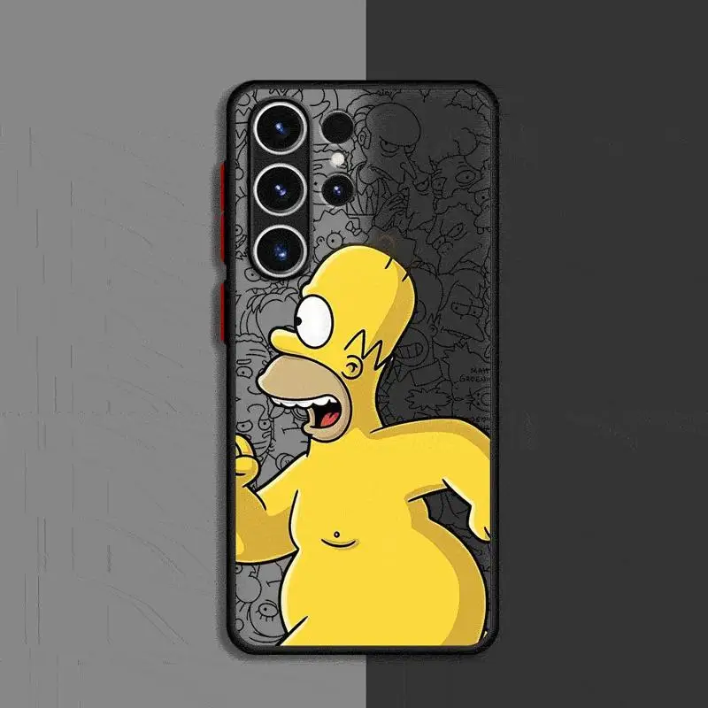 Funny Cartoon Homer Simpson Family Matte Case For Samsung Galaxy S23 S24 S22 Ultra S20 S21 FE S10 Plus Note 20 10 9 Phone Cover