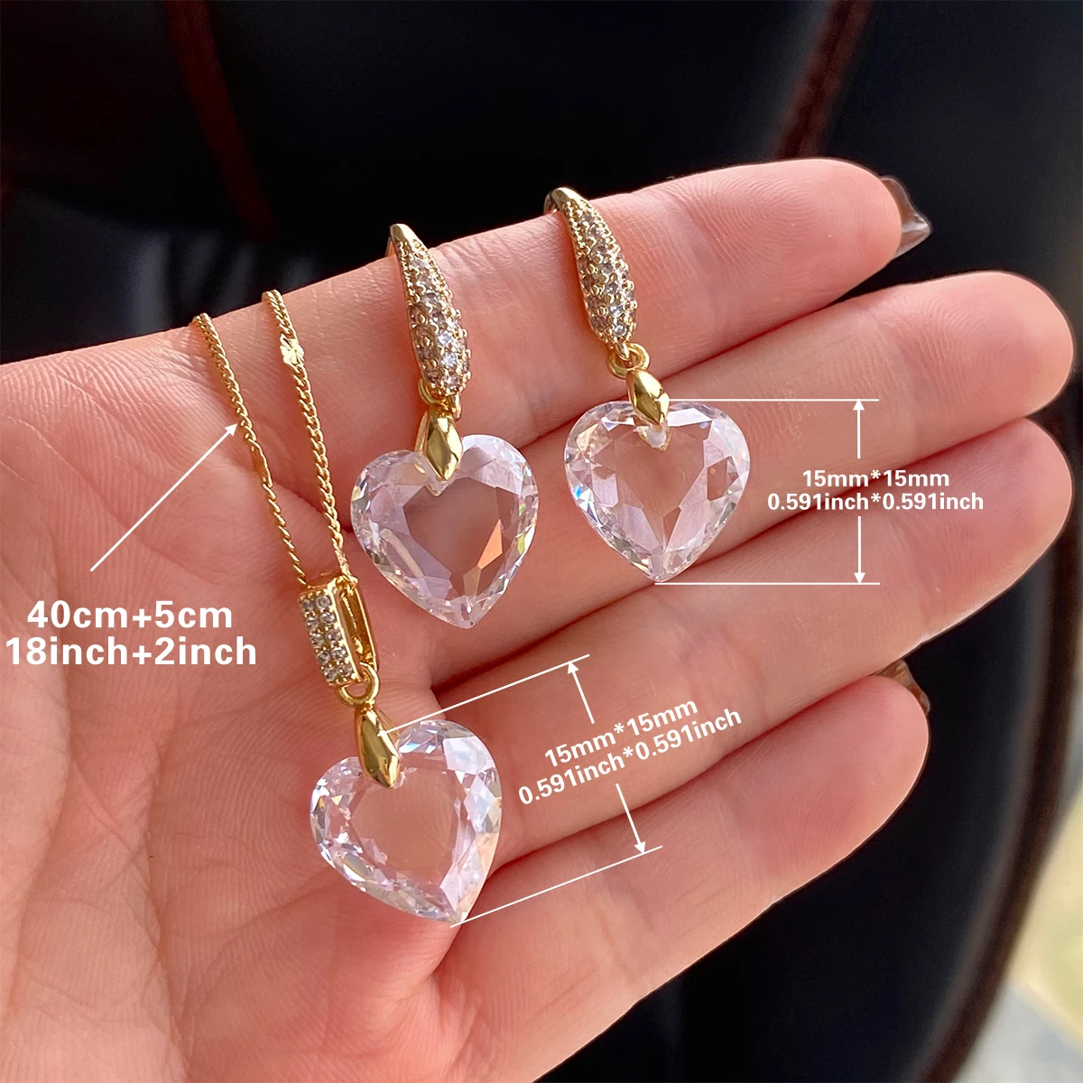 Bocarman White Heart Drop Earrings & Pendant Set Copper Plated Cubic Zircon 2Pcs Jewelry Gift for Her