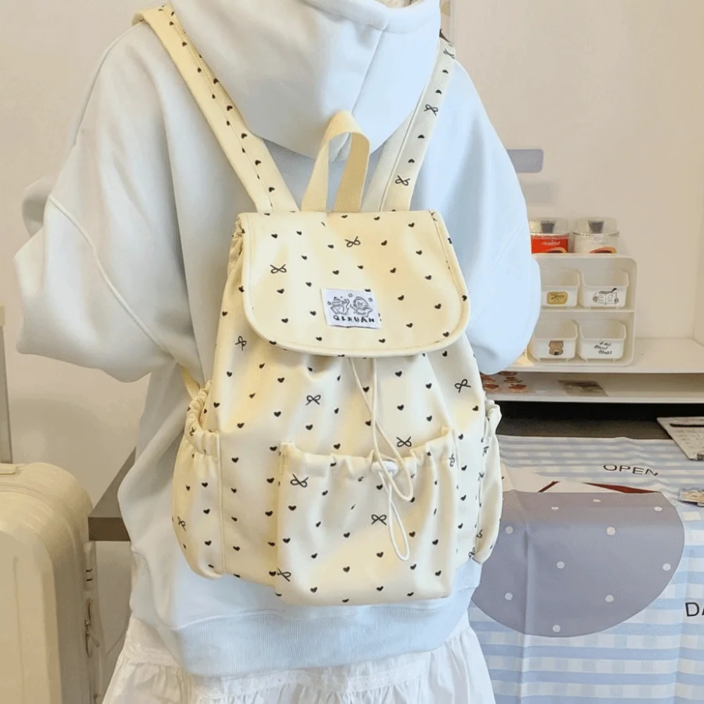 Cute Lightweight Drawstring Backpack Large Capacity College Style Nylon Backpack Korean Style Cloth Students School Bag Outdoor