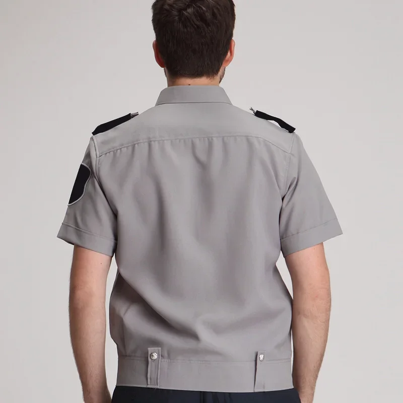 เสื้อผ้ารักษาความปลอดภัยแบบใหม่สำหรับผู้ชาย เสื้อเชิ้ตสีน้ำเงิน แขนสั้น ชุดทำงานรักษาความปลอดภัย ไซส์ใหญ่พิเศษสำหรับผู้ชาย