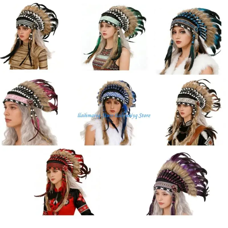 

573B Handmade Headdress Cosplay Ethnic American Kokoshnik for Chief Colorful