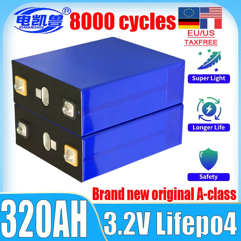 2pcs New 3.2V 320AH Lifepo4 Battery Grade A 3C High Power DIY 12V 24V 48V RV EV Solar Charging Battery Europe Shipping Duty Free