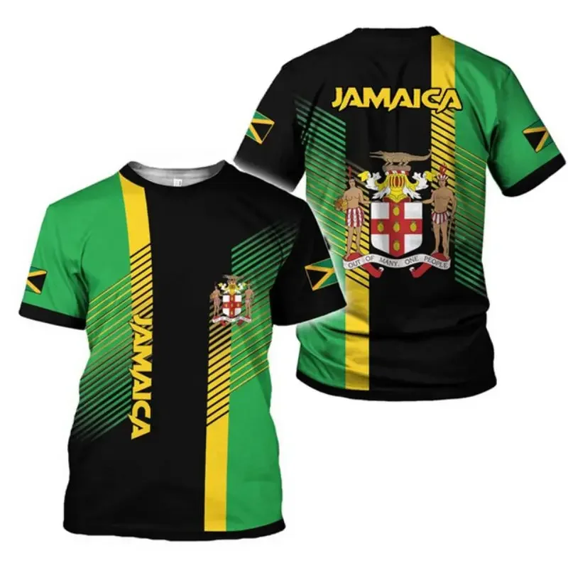 Jamaica Flag Lion Badge 3D Printed Sports T-shirt For Men Summer Men\'s T-shirt Personality Street Oversized Loose Short Sleeves